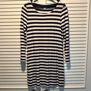 Banana Republic Navy and White Striped Long Sleeve Dress